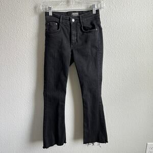 Zara Trafaluc Denim Crop Bootcut Jeans Women's 2 Black Raw Hem Mid Rise Cotton